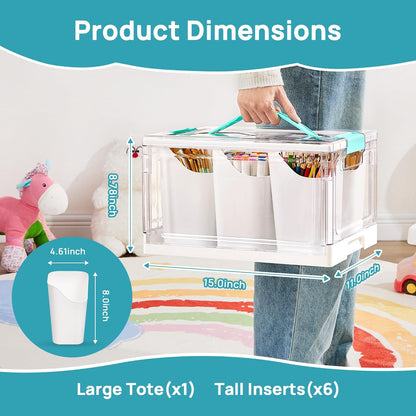 Vtopmart 24 QT Clear Plastic Craft Organizer - 6 Detachable Inserts for Art Supplies & Tools