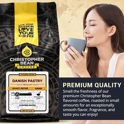 Christopher Bean Coffee - Danish Pastry Flavored Coffee, (Regular Ground) 100% Arabica, No Sugar, No Fats, Made with Non-GMO Flavorings, 12-Ounce Bag of Regular Ground coffee