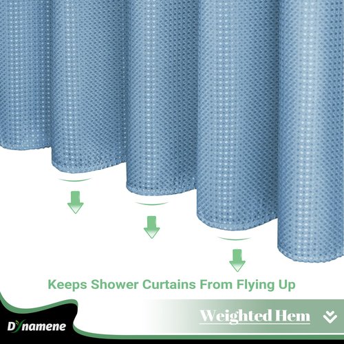 Dynamene 78 Inch Long Shower Curtain, Tall Waffle Fabric Shower Curtains for Bathroom, Hotel Waterproof Cloth Shower Curtain Liner Set with Hooks, Snap in Liner, Mesh Top Window, Moonlight Blue, 72x78