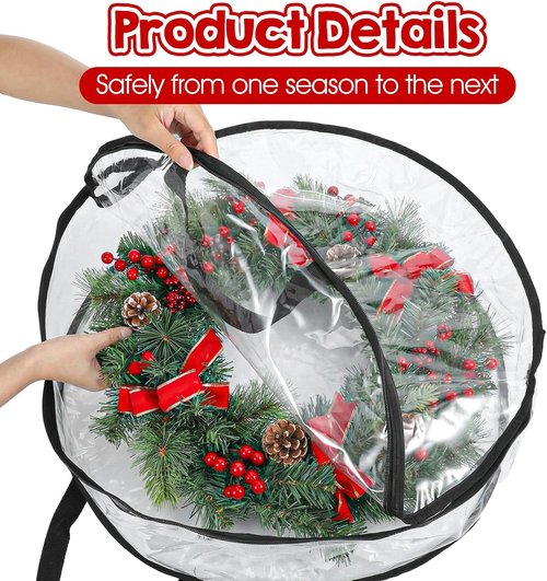 Clear Wreath Storage Bags by [Brand Name] - 5 Pcs Waterproof 24 x 8 Inch Christmas Wreath Protectors