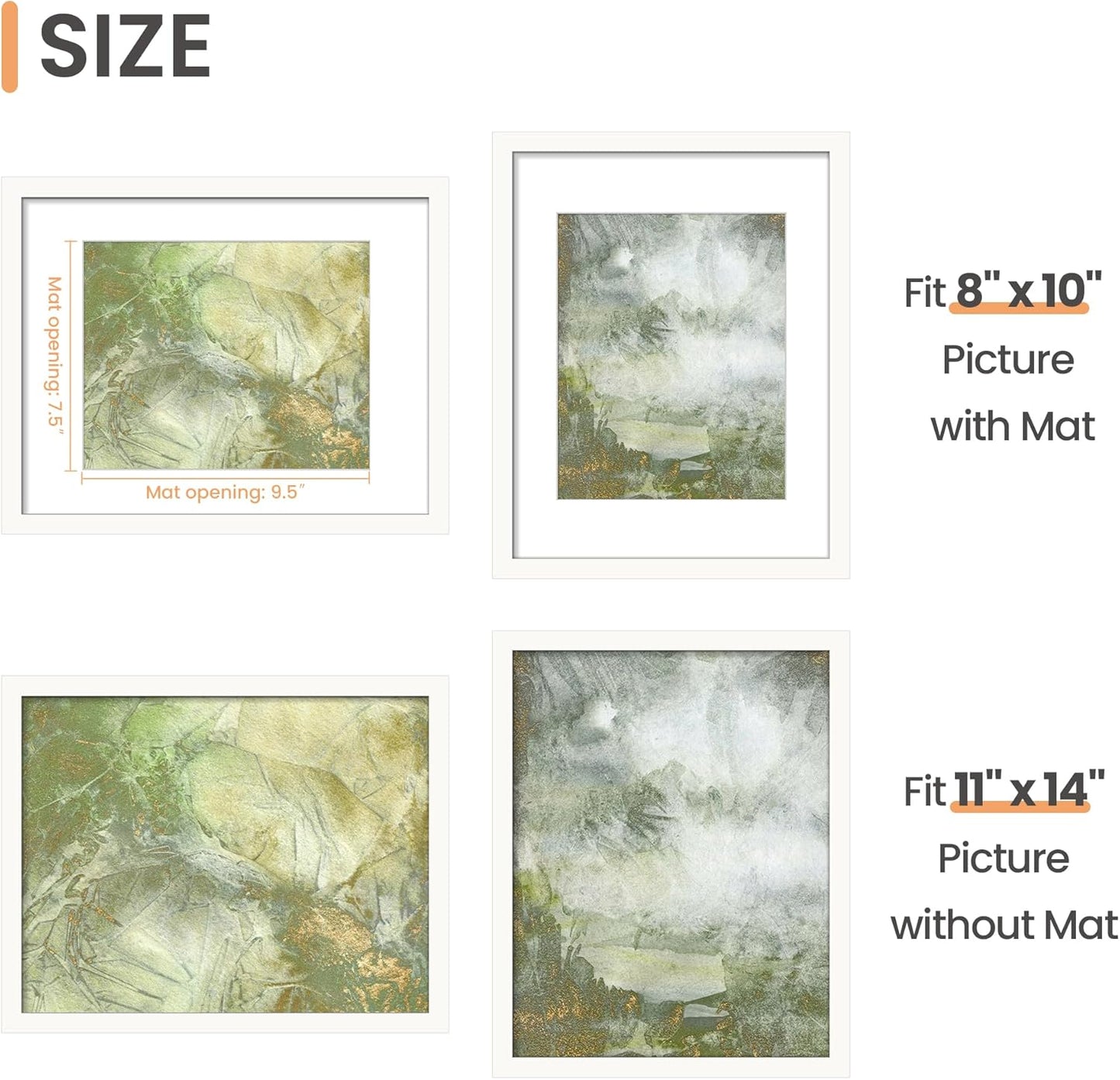 Upsimples 11x14 Picture Frame - Versatile Display for 8x10 Photos with Mat or 11x14 Without Mat - White, 1 Pack
