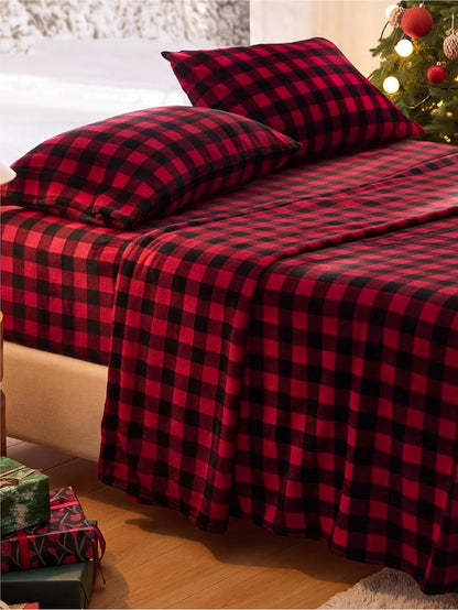 Bedsure Buffalo Plaid Fleece Sheets - Queen, 220 GSM, Anti-Static, 16" Deep Pocket