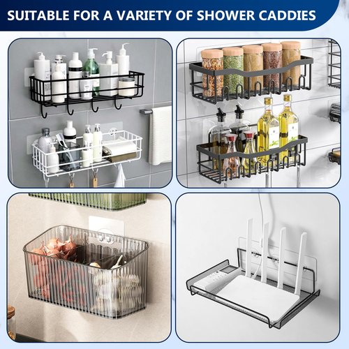 HAOBAOBEI 14 Pack Shower Caddy Adhesive Replacement, Strong Adhesive Hooks for Shower Caddy, Shower Shelf Adhesive No Drilling, for Bathroom Storage Shelves and Kitchen Racks & Soap Holder