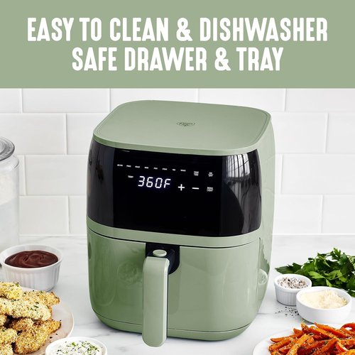 GreenLife 5.3 QT Compact Electric Air Fryer Oven - PFAS-Free Ceramic Nonstick, Digital Display, Auto Shut-Off