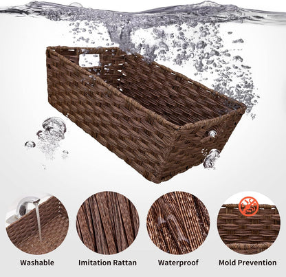 Onlytak Wicker Storage Baskets - Large Washable & Waterproof Set of 2 | 15" x 10.3" x 5.2", Brown