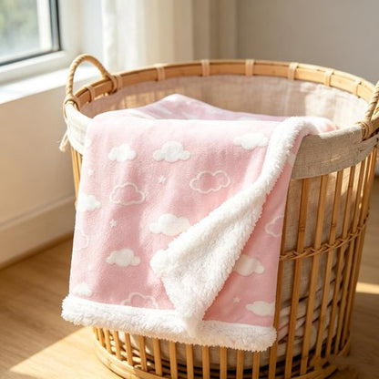 American Baby Company Heavenly Soft Chenille Sherpa Blanket - Warm & Cozy 3D Pink (30" x 35") for Babies