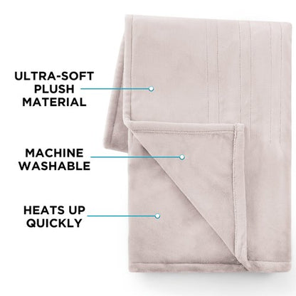 Brookstone Oversized Electric Heated Throw - Heated Blankets - 4 Heat Settings, 4-Hour Auto Shut Off, 100% Polyester, 50"x60" - Taupe