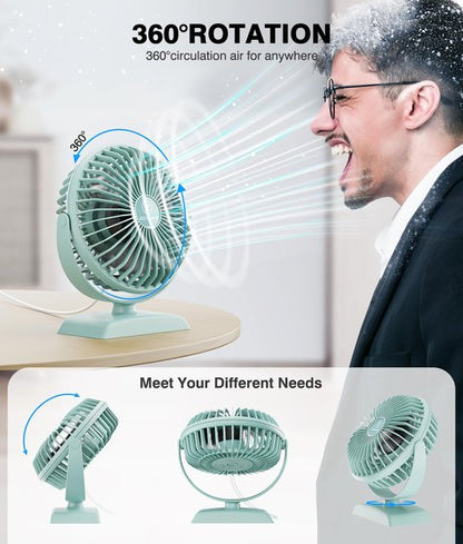 JZCreater USB Desk Fan, USB Fan Mini, 360 Rotation Desktop Fan with 3 Speed, Table Personal Cooling Fan, Quiet Mini Desk Fan, USB Powered, Small Fan for Home Office Bedroom Car Travel,Green