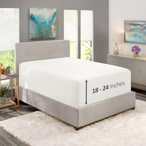 Hearth & Harbor Queen Fitted Sheet - Extra Deep Pocket for 18-24 Inch Mattresses | Ultra Soft 1800 Microfiber, Wrinkle-Free, White