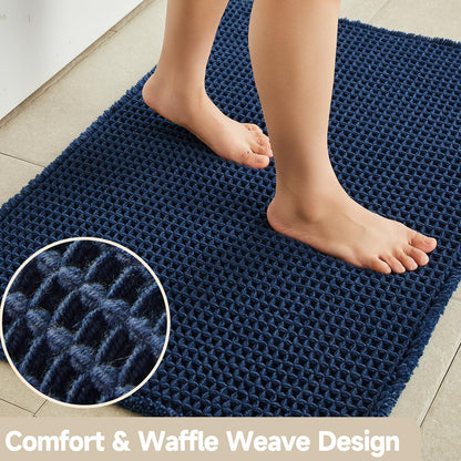 TYUU Waffle Bath Mat, Boho Bathroom Rugs Non Slip Washable Super Absorbent Quick Dry Bath Mat Farmhouse Bathroom Decor, 48"x24" Navy Blue
