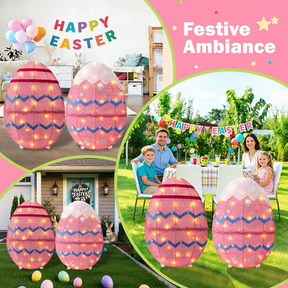 Skiennix Outdoor Easter Decorations - Set of 2 Lighted Metal Eggs | 34 Inch LED Lights for Lawn & Garden