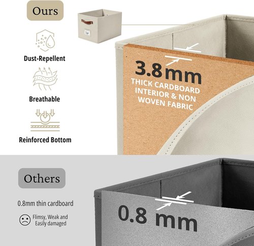 DECOMOMO Storage Baskets - Large 15"x11"x10" Foldable Fabric Organizing Bins with Labels | Beige, 4-Pack