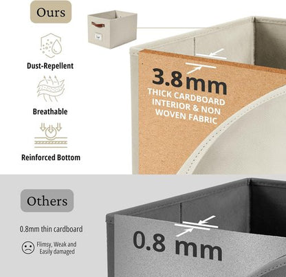 DECOMOMO Storage Baskets - Large 15"x11"x10" Foldable Fabric Organizing Bins with Labels | Beige, 4-Pack