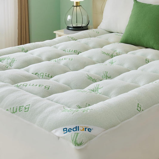 BEDLORE Twin XL Mattress Topper - Soft Viscose Bamboo Pillow Top with Deep Pockets for 6-15 Inch Mattresses