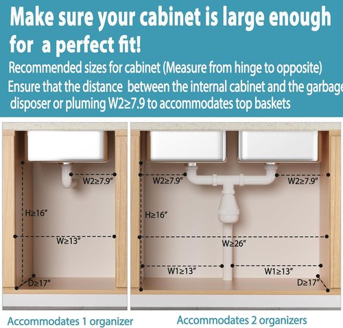 Liuoud Under Sink Organizer - 2 Pack Adjustable 2-Tier Storage for Kitchen & Bathroom Cabinets - White
