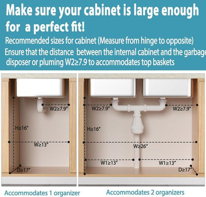 Liuoud Under Sink Organizer - 2 Pack Adjustable 2-Tier Storage for Kitchen & Bathroom Cabinets - White