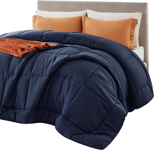 Bedsure Comforter Duvet Insert - All-Season Quilted Queen Size Bedding, GentleSoft Down Alternative, Navy Blue 88 x 88 Inches