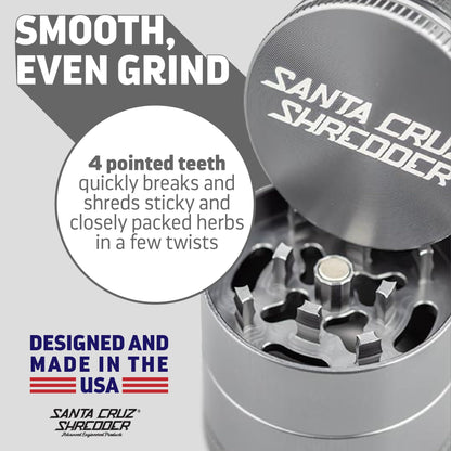 Santa Cruz Shredder Metal Herb Grinder Knurled Top for Stronger Grip 3 Piece Small 1.7" (Grey)