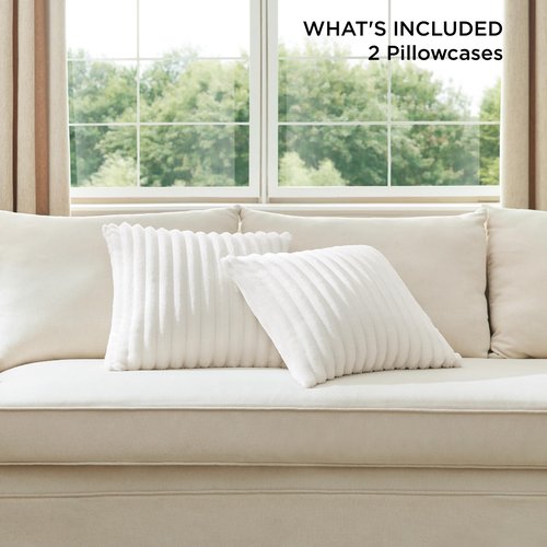 Bedsure Double-Side Striped Decorative Throw Pillow Covers 18x18 Set of 2, Spring White Fluffy Soft Pillow Covers, Home Decor for Couch Sofa Living Room Bedroom