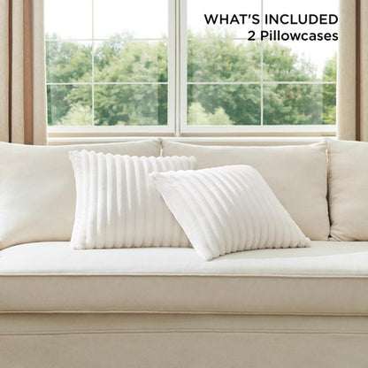 Bedsure Double-Side Striped Decorative Throw Pillow Covers 18x18 Set of 2, Spring White Fluffy Soft Pillow Covers, Home Decor for Couch Sofa Living Room Bedroom