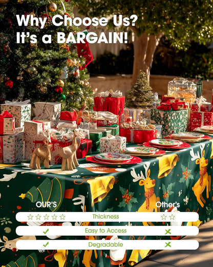Pureegg Disposable Plastic Tablecloths - Sturdy Leakproof Covers for Parties | 54 x 108 Inch, Christmas Green, 8 Pack