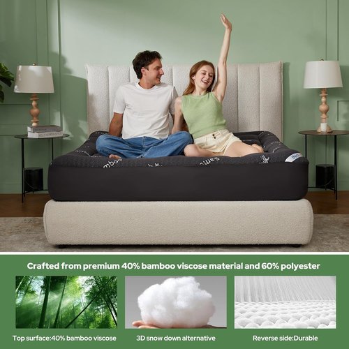 BEDLORE Queen Mattress Topper - Soft Viscose Bamboo Pillow Top for Back Pain Relief | Fits 6-18 Inch Mattresses - Dark Gray