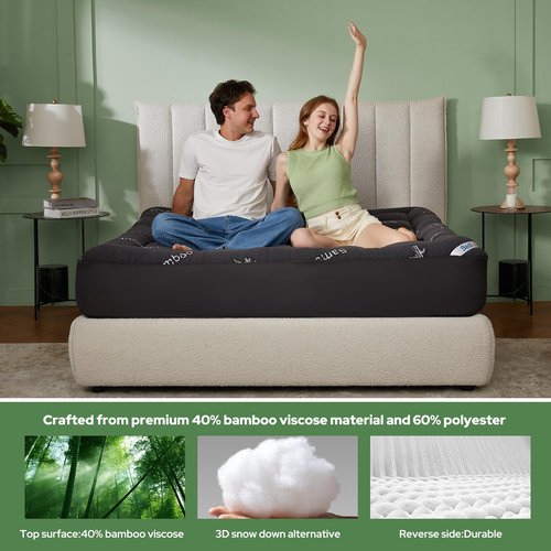 BEDLORE RV Queen Mattress Topper Viscose Derived from Bamboo,Pillow Top Mattress Pad with Stretchable Pockets for 6"-15" Mattress, Soft Breathable Mattress Topper for Back Pain Relief(Dark Gray)
