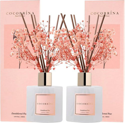 Cocorrína Premium Reed Diffuser Set - Sandalwood Rose Scent with Preserved Baby's Breath | 2 Packs, 6.7oz