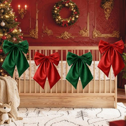Big Bow Decor by Red Green - 23 x 11 Inch Christmas Satin Bows for Wreaths & Gift Wrapping | 4 Pack