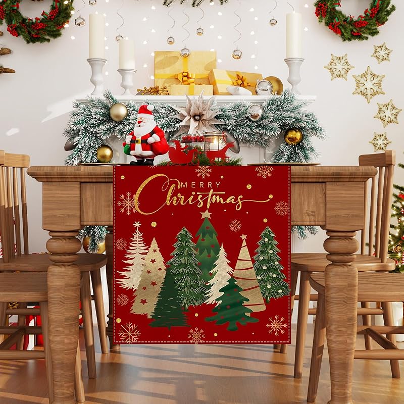 Christmas Tree Table Runner - 13 x 72 in, Polyester, Farmnall - Variation: Christmas Tree 2