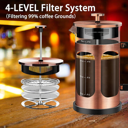 Skiennix French Press Coffee Maker - 34oz Borosilicate Glass with 4 Filters | Ideal for Cold Brew & Tea Gifts