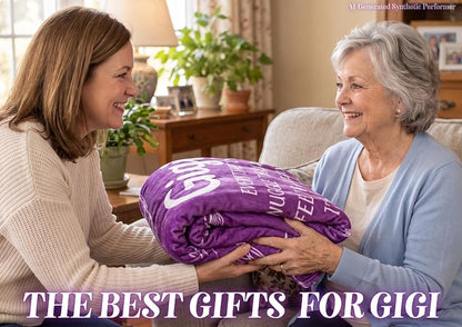 Gigi Gifts Flannel Throw Blanket 50x65 in with Purple Flowers - 300gsm Cozy Gift for Grandma