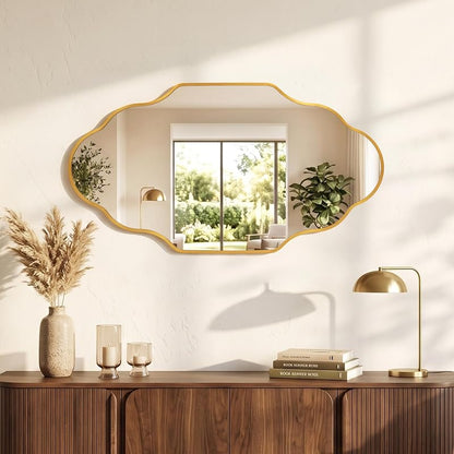 Octopus Gold Scalloped Wall-Mounted Mirror, 36"L x 20"W, Premium Metal Frame