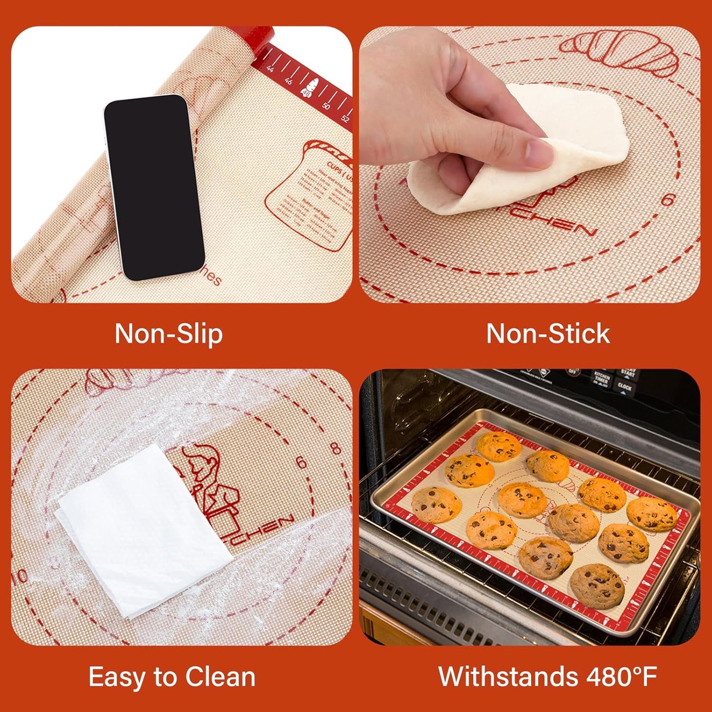 Silicone Baking Mat by Extra Thick | Non-Stick Pastry Mat with Measurements - 26x16 Inch, Heat Resistant to 480°F