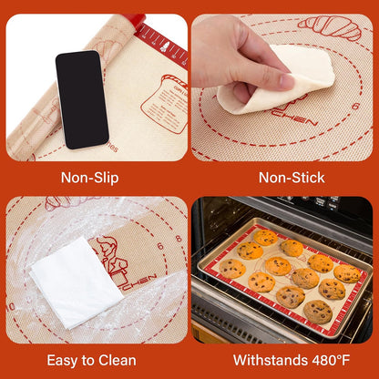 Silicone Baking Mat by Extra Thick | Non-Stick Pastry Mat with Measurements - 26x16 Inch, Heat Resistant to 480°F