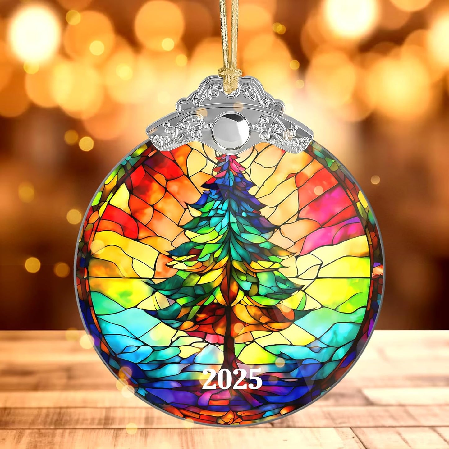Stained Glass Effections Christmas Ornament - 2D Acrylic Art for Tree Decor | Unique White Elephant Gift