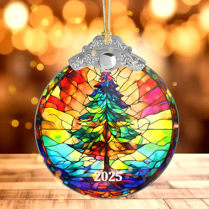 Stained Glass Effections Christmas Ornament - 2D Acrylic Art for Tree Decor | Unique White Elephant Gift