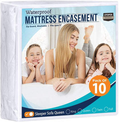 Utopia Bedding Waterproof Mattress Protector Sleeper Sofa Queen Size (Pack of 10), Zippered Mattress Encasement Bed Bug and Dust Mite Proof, Absorbent Six-Sided Mattress Cover