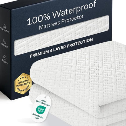 100% Waterproof King Mattress Protector - Ultimate Spill & Stain Defense for Parents & Pet Owners - Noiseless Cooling Bamboo Viscose (White)