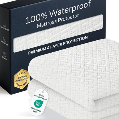 100% Waterproof Mattress Protector by [Brand Name] - Full Size, Noiseless & Cooling Bamboo Viscose - Ultimate Spill & Stain Defense (White)