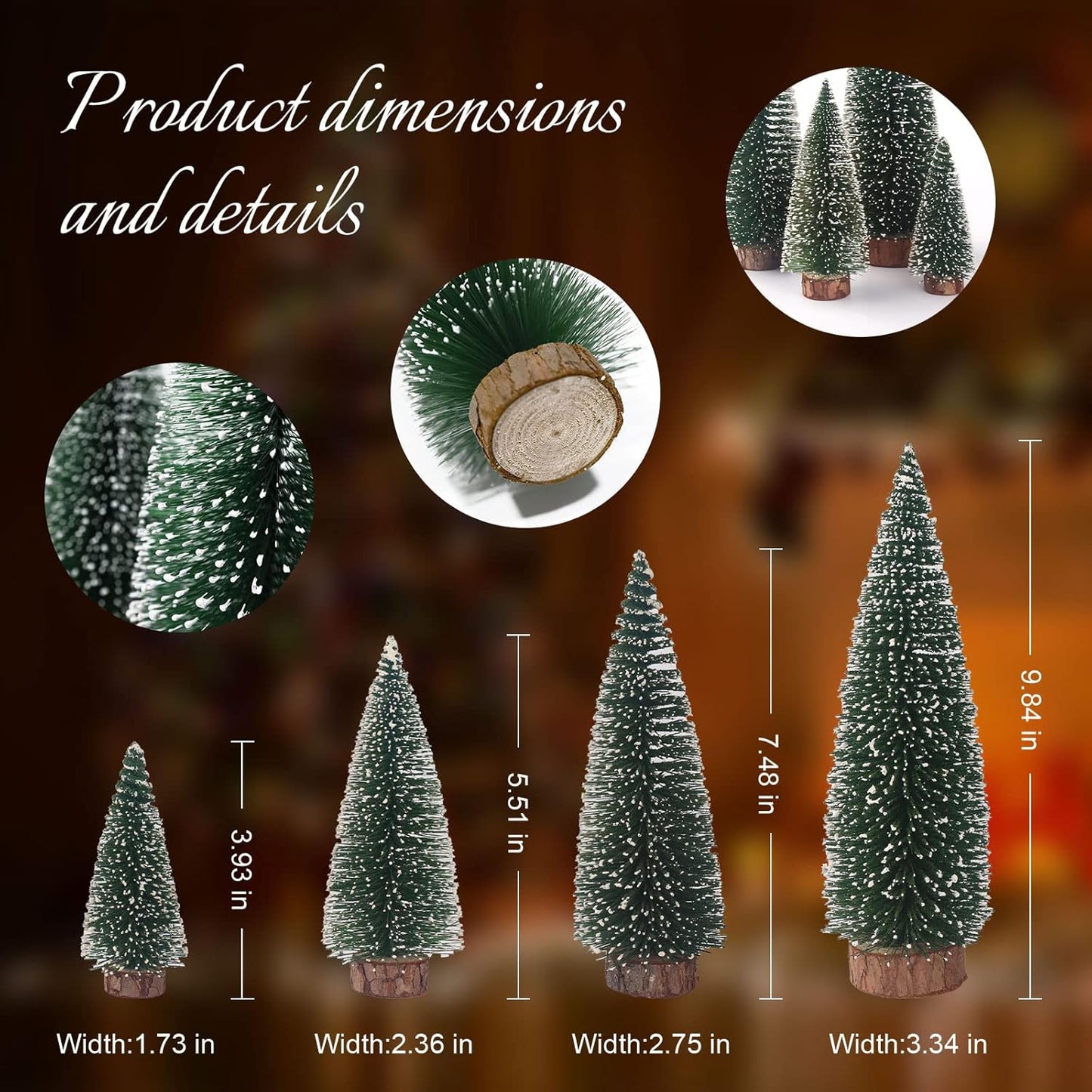 Skiennix Mini Christmas Tree - Small Pine Tree with Wooden Base for Holiday Table Decor | Green (4pcs)