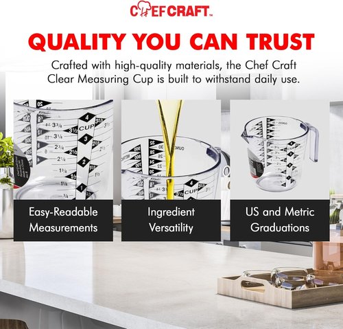 Chef Craft Select Measuring Cup - 4 Cup Clear Plastic Design for Easy Measuring