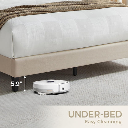 Susalt Queen Size Bed Frame - Upholstered Linen Headboard, No-Noise Design, Easy Assembly, 1000LBS Capacity | Beige