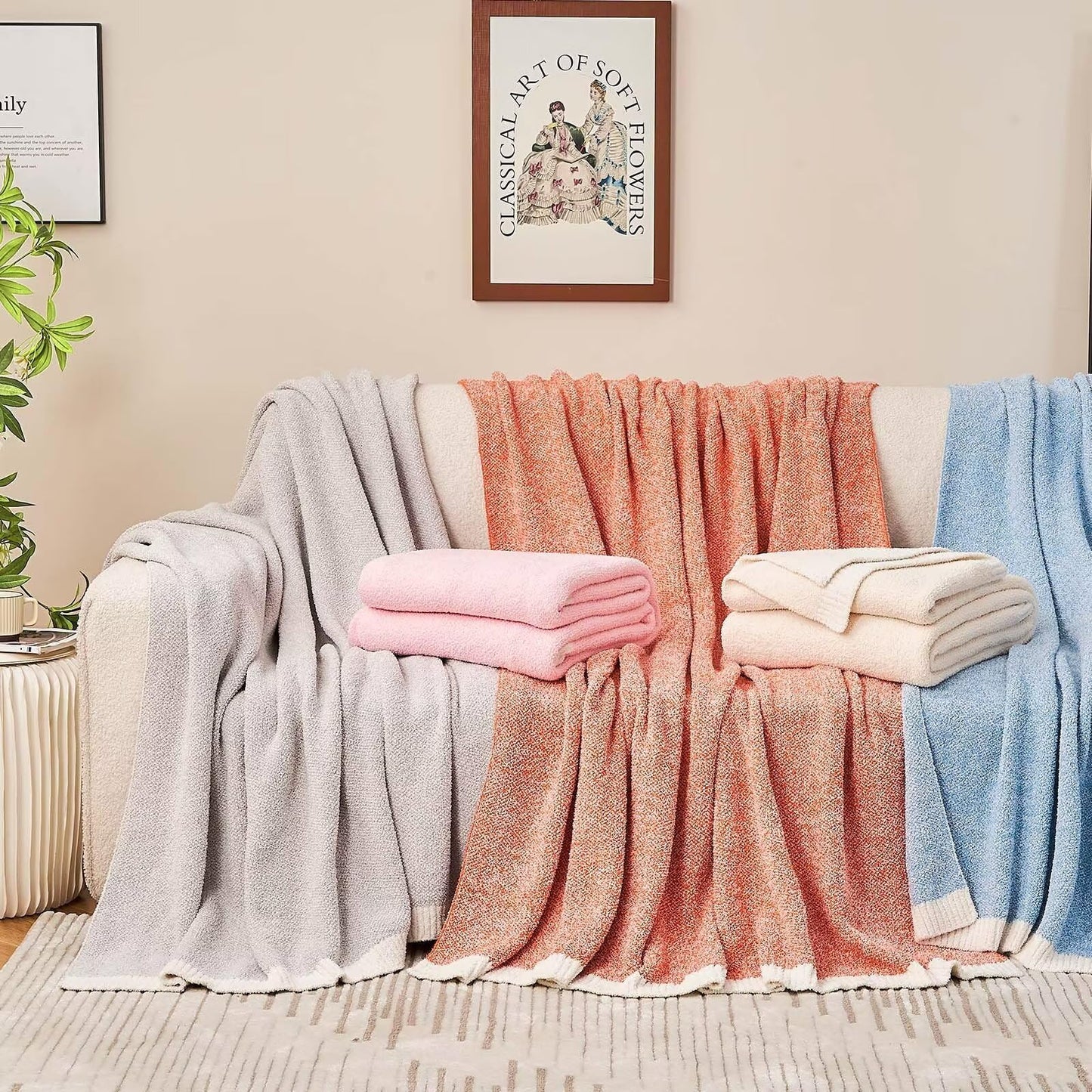 XIBLC Light Grey Throw Blanket for Couch, Soft Fluffy Reversible Super Cozy Knitted Blankets Fluffy Warm Throws Fuzzy Plush Lightweight Throw Blankets for Sofa, Bed, Living Room 60 x 80 Inch