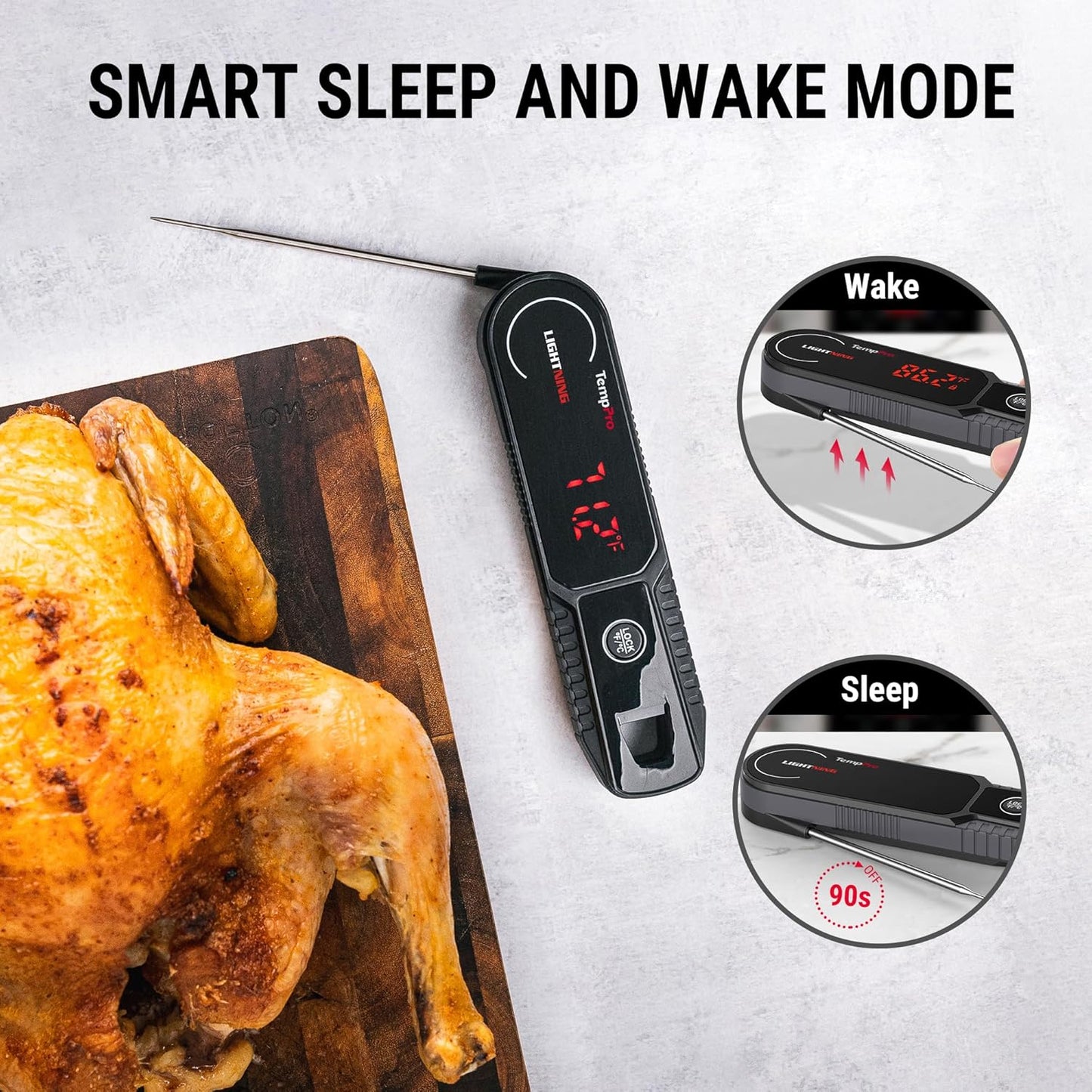 TempPro Instant Read Meat Thermometer - 0.5 Sec Read Time, 180° Rotating Display, IP67 Waterproof for BBQ & Grill