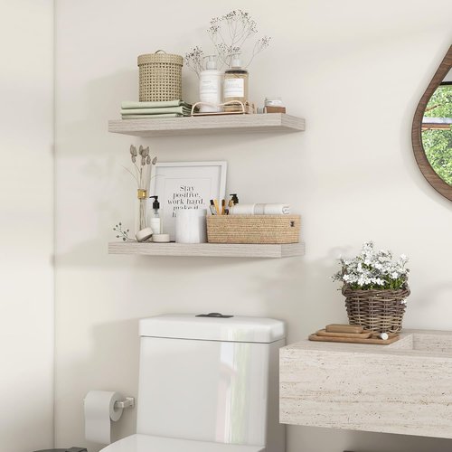 Heimlove 24-Inch Floating Shelves - Rustic Wood Wall-Mounted Bathroom & Home Decor | Set of 2, Grey