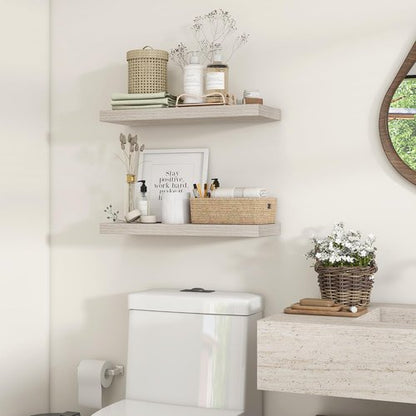 Heimlove 24-Inch Floating Shelves - Rustic Wood Wall-Mounted Bathroom & Home Decor | Set of 2, Grey