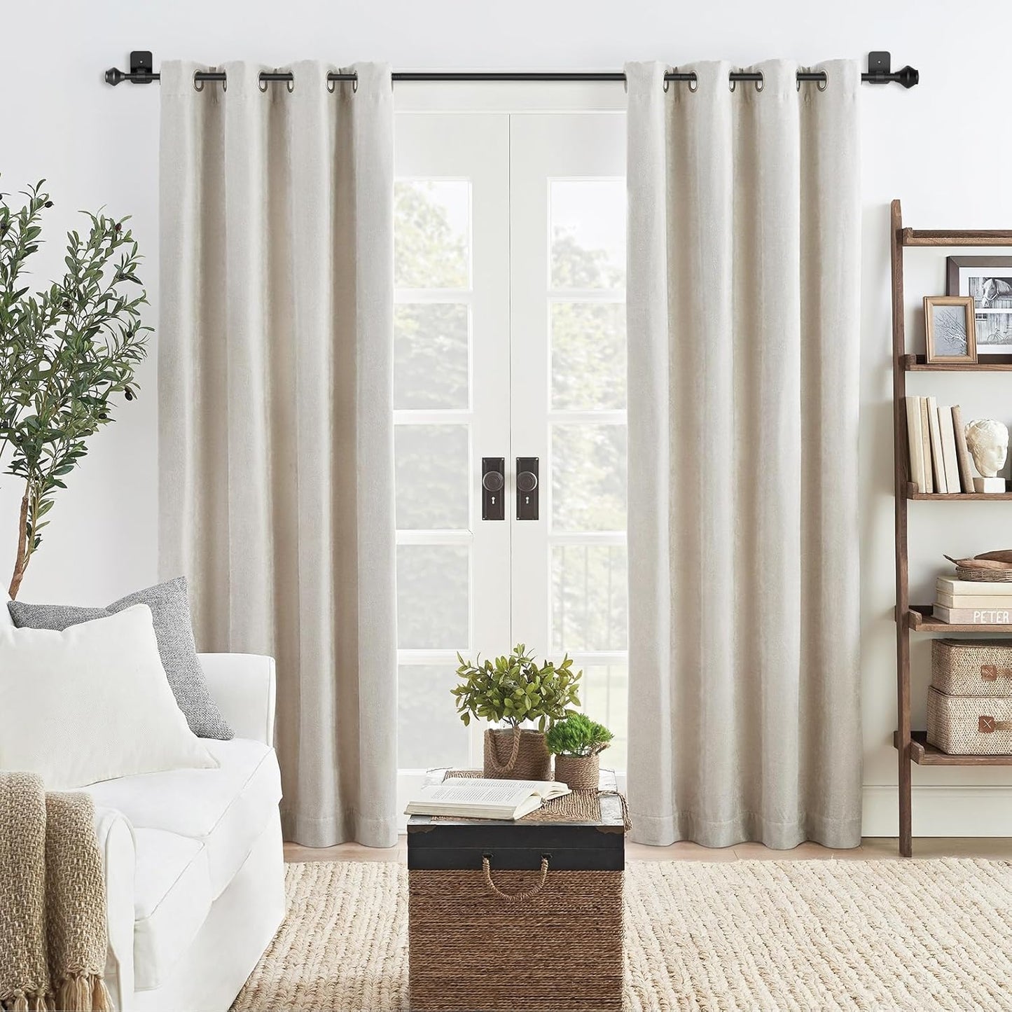 Skiennix Adjustable Curtain Rod - No Drilling, 36-48 Inch, Black Telescoping Design for Easy Installation