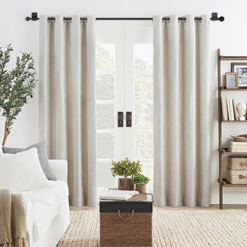 Curtain Rods No Drilling for Windows 36 to 48 Inch, 5/8 Inch Telescoping Adjustable Black Curtain Rod with Adhesive Holders, Renter Friendly for Bedroom Kitchen Apartment(36"-48")