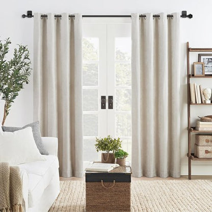 Curtain Rods No Drilling for Windows 36 to 48 Inch, 5/8 Inch Telescoping Adjustable Black Curtain Rod with Adhesive Holders, Renter Friendly for Bedroom Kitchen Apartment(36"-48")